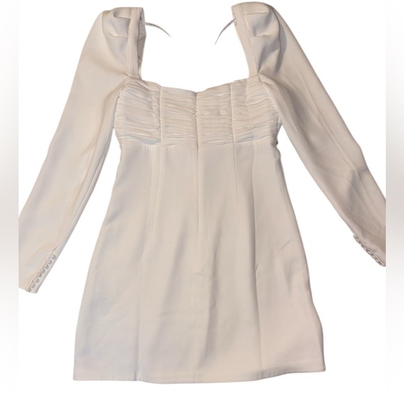 Self-Portrait Diamante Bow Mini Dress Crepe Long Sleeve White US Size 4 New - Picture 8 of 13